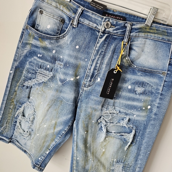 M Society Other - Skinny Fit Distressed Blue Denim Shorts with Stretch